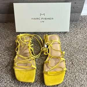 NWT Marc Fisher Mahalia Yellow Suede Wrap up Sandals